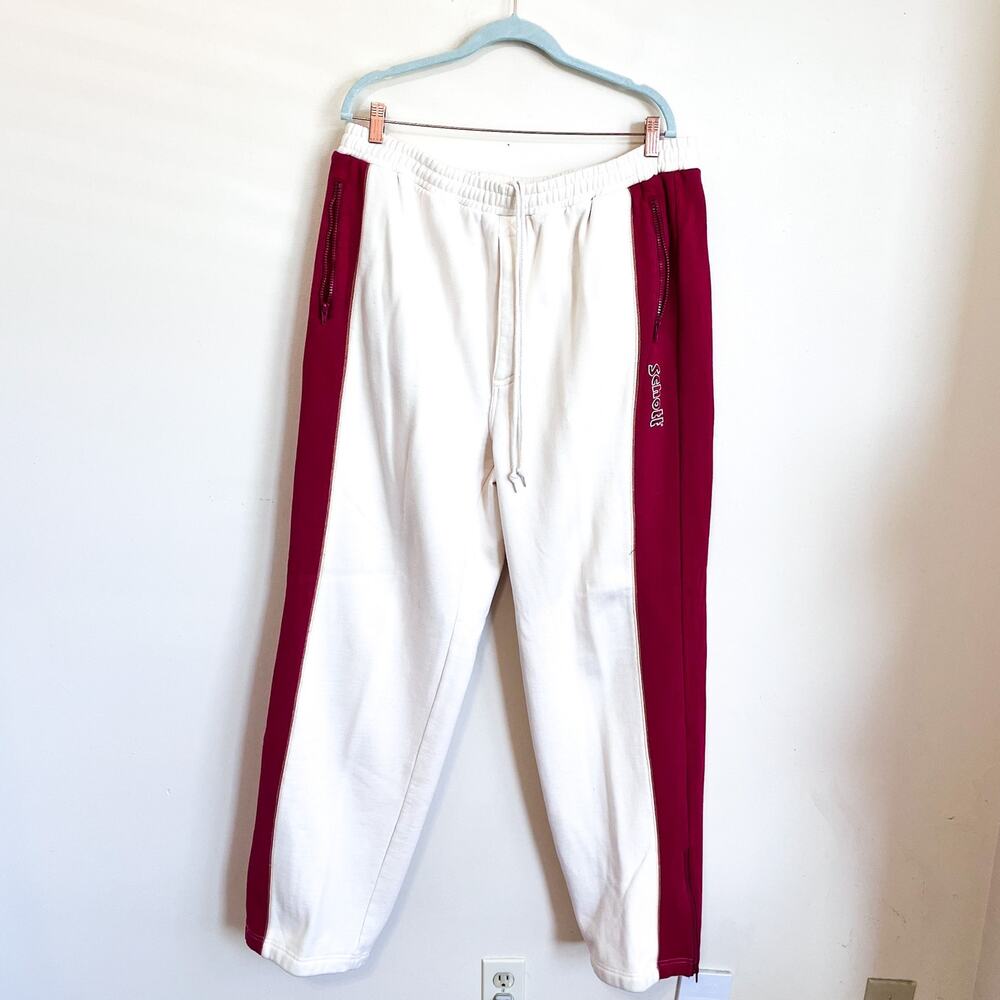 Schott Heavyweight Mens Side Stripe Sweatpants Size 3XL Cream Red Cotton Pull On